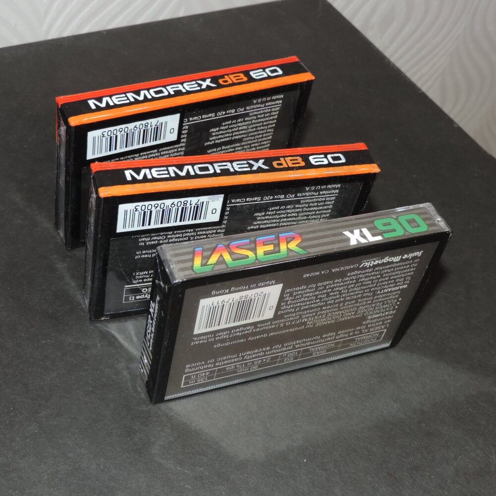 3 New Unopened Vintage Cassette tapes MEMOREX dB series (60) & LASER XL (90)
